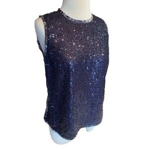 Jones New York $129 Sequined Front Snakeskin Print Back Tank Top Sparkle Sz 4